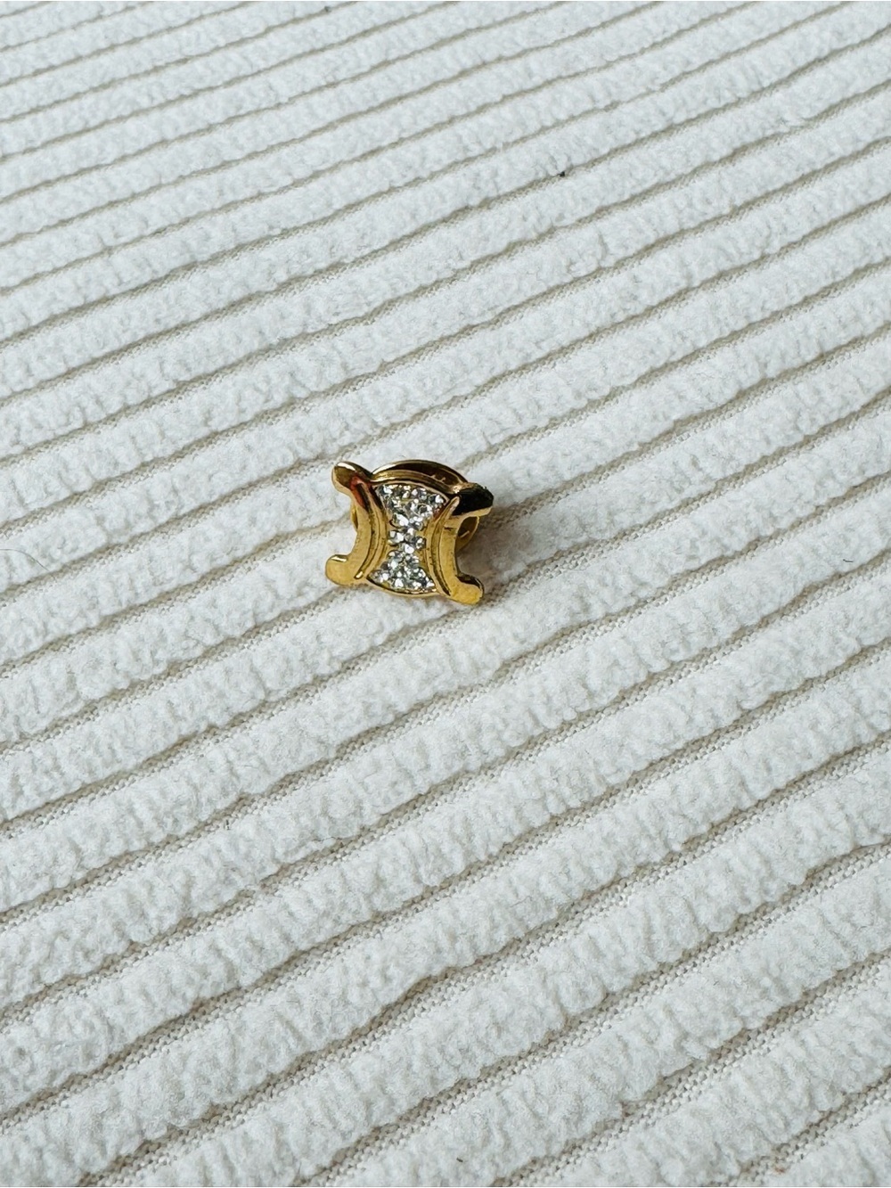 Authentic Celine Gold Crystal Accent Triomphe Brooch Pin small